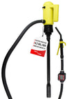 Heavy Duty 12V DC Electric Drum Pump For Quick Liquid Transfer With Precision Digital Flow Meter And Adjustable Nozzle showing 4.2 GPM capacity.
