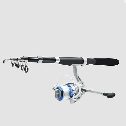 All In One Fishing Pole Combo Kit With 2 Telescopic Rods And 2 Spinning Reels Carrier Bag Lures And Hooks Mono Line Ready To Fish Setup