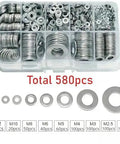 580 Pcs Stainless Steel Washer Set Flat And Spring Lock Washers 9 Sizes M2 To M10 304 Stainless Steel Corrosion Resistant