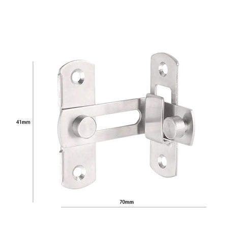 Stainless Steel Barn Bolt Spring Latch Right Angle Sliding Gate Cabinet showing dimensions 70mm x 41mm, ideal for secure door locking.