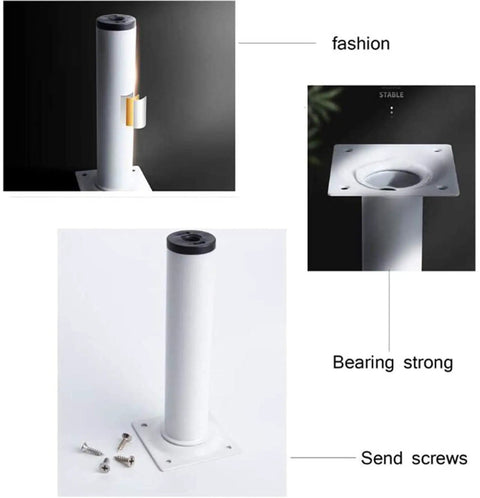 Built Tough White Replacement Table Legs 4 Pack Adjustable Steel Pipe Furniture Feet with smooth surface and mounting screws.