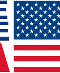 "Made in the USA" text with an American flag design next to it.