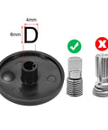 Diagram showing compatibility of 6mm D-type shaft with potentiometer knob, highlighting correct and incorrect shaft types