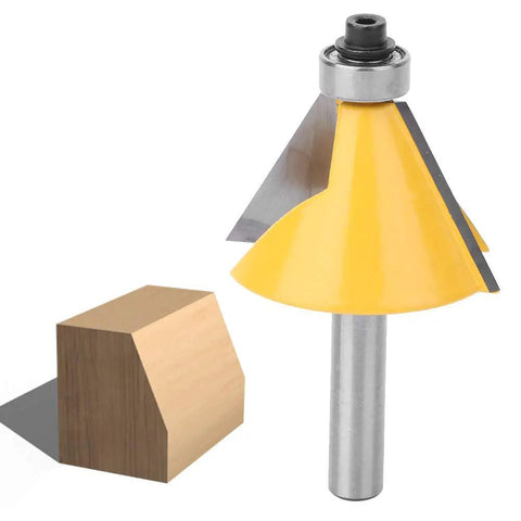 Ultra Smooth 8mm Shank Chamfer Router Bit YG6 Alloy Cutterhead For Trimming MDF Solid Wood Plywood Cabinets With Precision showing 15 degree angle.