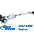 Side view of Auto Crane 3203PRX hydraulic crane kit with light gray boom and load hook.