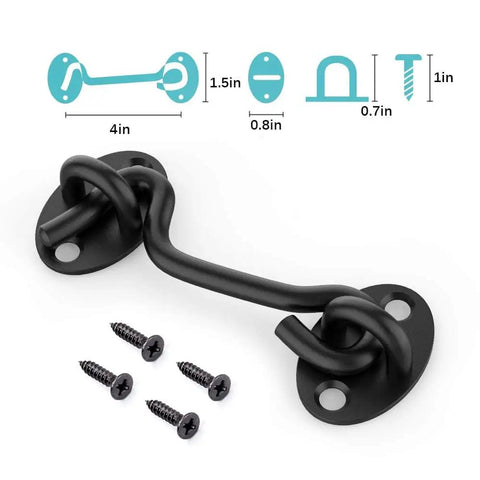 Heavy Duty 2 Pack 4 Inch Stainless Steel Gate Latch Lock for Barn Doors and Bathrooms with screws, black powder-coated finish