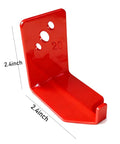 Front view of a red Eight Pack Fire Extinguisher Mount Bracket For Up To 40 Lbs Universal Wall Hanger made of iron, 2.4 inch size.