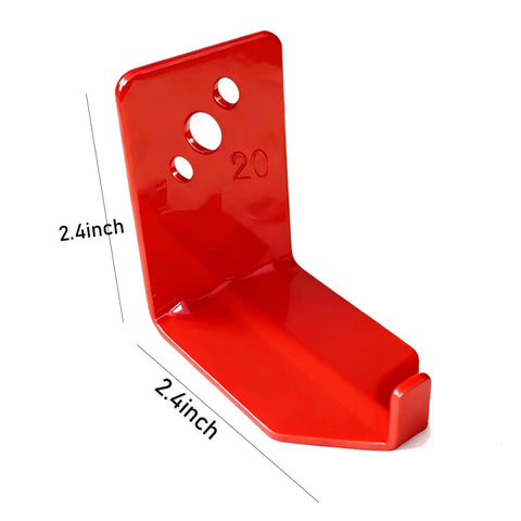 Front view of a red Eight Pack Fire Extinguisher Mount Bracket For Up To 40 Lbs Universal Wall Hanger made of iron, 2.4 inch size.