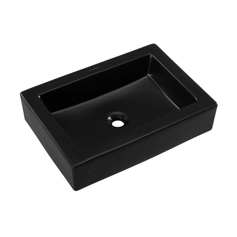 22-Inch Ceramic Rectangle Vessel Sink Matte Black Sick Matte Finish For Above-Counter Install, Scratch-Resistant Non-Porous Ceramic