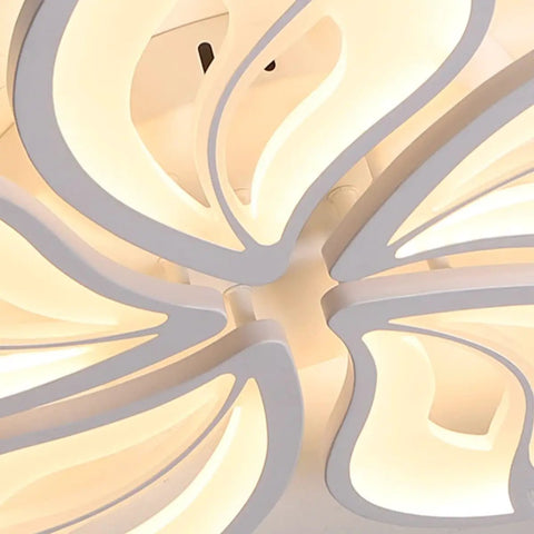 Close-up of Dope Modern Leaf Ceiling Light 60W Dimmable LED With Remote Control showing intricate white acrylic leaf design.