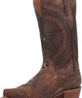 Mens Cowboy Ready Embossed Star And Studded Basketweave Western Leather Boots Snip Toe 12 Inch Shaft Pull Tabs Genuine Leather Lining Brown Finish Size Eleven And A Half D M US