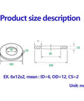 Nylon Washer Assortment Kit 20 Pieces Flat Spacers And Gaskets For Flange Pressure Gauges 2mm Thick Water Pipe Joints Includes 55x45x2mm And A DIY Friendly Range Of Sizes For Plumbing Repairs. size chart showing ID, OD, and 2mm thickness in mm