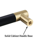 Close-up of Slick Bar Cabinet Handle Pull Dope 6 Inch T Bar Solid Copper with matte black and gold brass finish