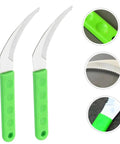 Two Piece Portable Grass Scythe And Weeding Tool Set For Garden with green ergonomic handles and stainless steel blades.