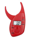 Digital Fat Caliper with Nonslip Grip, ABS, 50mm Ranging, Red with display showing 0.00mm and textured jaws for body measurements.