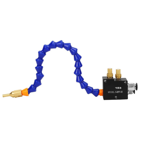 Game Changer Coolant Sprayer System For Cnc Machining With Heavy Duty Lubrication And Rapid Cooling For Lathes And Milling Machines, blue flexible hose and nozzle.