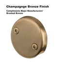 Easy Fit Tub Drain Trim Kit With Two-Hole Overflow Faceplate In Champagne Bronze, Tap-To-Open Stopper, No Plumber Gasket Or Putty Needed