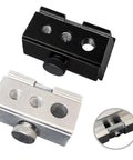 Heavy Duty Aluminum Table Clip Slider For IGT Camp Systems with black and silver finish, showing adapter holes for gear mounting.