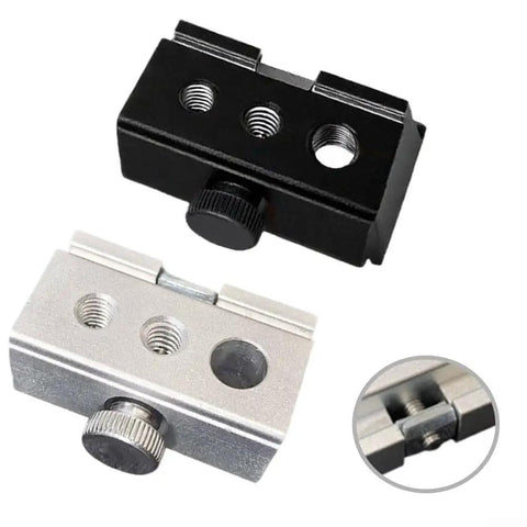 Heavy Duty Aluminum Table Clip Slider For IGT Camp Systems with black and silver finish, showing adapter holes for gear mounting.