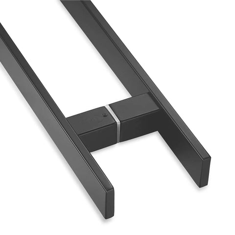 12 Inch Solid Stainless Steel Push Pull Door Handle Set For Barn Glass Doors Heavy Duty Built To Last 304 Stainless Steel Standoffs Matte Black Finish And Glass Pulls, close-up