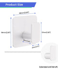 Heavy Duty Adhesive Wall Hooks That Hold Like A Champ, Zero Hassle No Sweat Mounting For Showers And Kitchens, Waterproof Rustproof Sticky Wall Hangers With A Grippy Fit, Kickin Performance Set Of Six White, showing dimensions and design features.