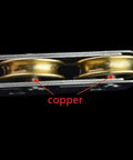 Close-up of copper double wheels on Heavy Duty Sliding Door Rollers And Glide Like Butter Window Pulleys Made From Durable Stainless Steel.