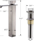 Dimensional drawing of faucet and drain from Vessel Sink With Faucet And Drain Combo 16x12 Inch Above Counter Porcelain Ceramic White Vanity Sink