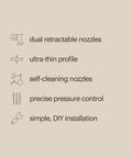 Thinline Bidet Attachment With Adjustable Water Pressure And Side Arm Control For Toilet Seats features and benefits icons
