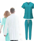 Nurse And Spa Uniform Scrub Set With Top And Jogging Pants, Machine Washable Workwear For Clinics And Beauty Pros, Blue, XXL, Easy Care