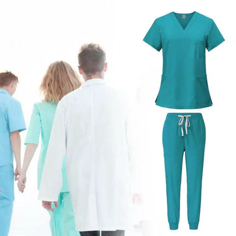 Nurse And Spa Uniform Scrub Set With Top And Jogging Pants, Machine Washable Workwear For Clinics And Beauty Pros, Blue, XXL, Easy Care