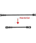 Beefy Steel Cut To Length Drive Shaft With Universal Joint For 68 To 229mm Length RC Crawler LCG Rigs Capra SCX10 Pro Two Pack Black CNC Machined Stainless Steel With Spline Engagement Fits 5mm Output Includes 4mm Set Pins For Pinion And Transmission, cut-to-length drive shaft shown