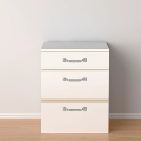 White cabinet with Stainless Steel Cabinet Handles 3 Pack T Shape Drawer Knobs Kitchen Cupboard Door Pulls.