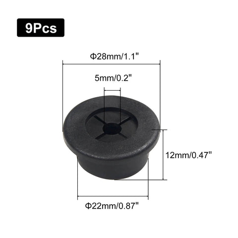 7/8 Inch Cable Grommet Set 9 Pack Flexible Rubber Hole Covers 22mm Fits 0.87 Inch Holes, black cable management solution.