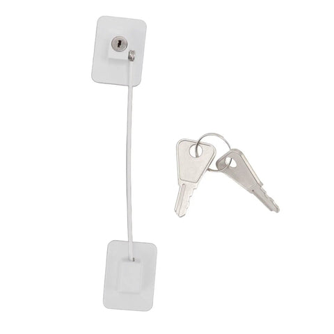 Fridge Lock With No Drill Adhesive Install, Kidproof white ABS and stainless steel refrigerator lock with 2 keys