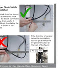 Installation steps for drain saddle with Air Gap Auxiliary Faucet For Under Sink RO Water Filtration Systems and chrome finish.