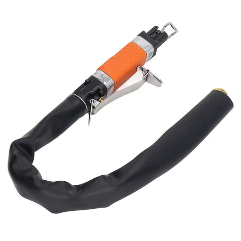 Heavy Duty Air Reciprocating File With Three Tungsten Burrs For Slick Deburring And Fast Precision Cutting At 6300 SPM Boss Level Pneumatic Grinder Built Tough Auto Shop Precision Jobs connector with rubber grip.