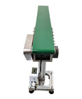 Front view of PVC Belt Conveyor 47 Inch Long 5.9 Inch Wide Aluminum Frame Countertop Transport Conveyor With Adjustable Speed 110V 120W Green Industrial Workhorse For Small Parts Sorting And Packaging
