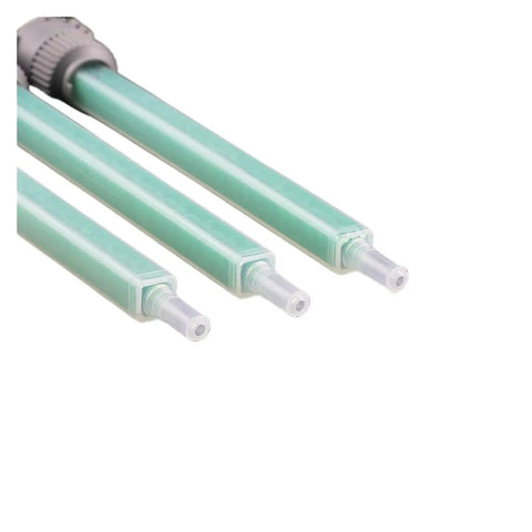 Heavy Duty CNC Eccentric Clamps For Epoxy Glue Nozzles Super Strong Cam Lock Mixing Tools with green epoxy nozzles in various lengths.