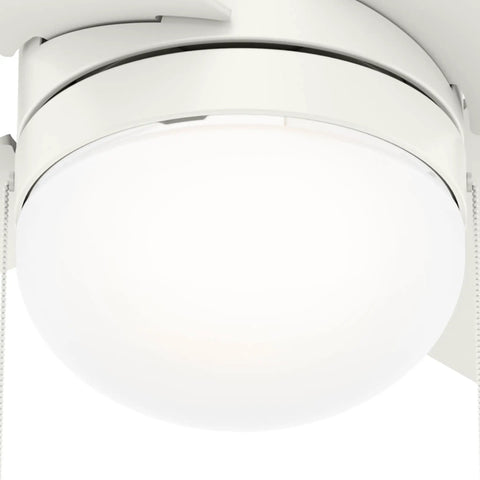 Close-up of the Timpani 44 Inch Ceiling Fan Fresh White with Reversible Motor for indoor use, showcasing low-profile design.