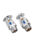 5Pcs High Temp Fire Sprinkler Heads DN15 R1/2 Thread Down Type Spray Nozzles 141C Rating showcasing chrome finish and blue glass tube.
