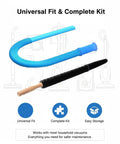 Dryer Vent Cleaning Kit With Lint Vacuum Attachment And Stretch Universal Connector shown with hose and brush
