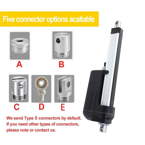 Five connector options for Heavy Duty Linear Actuator 12V 24V 48V 12000N Force IP66 Waterproof Solar Tracker Electric Push Rod.