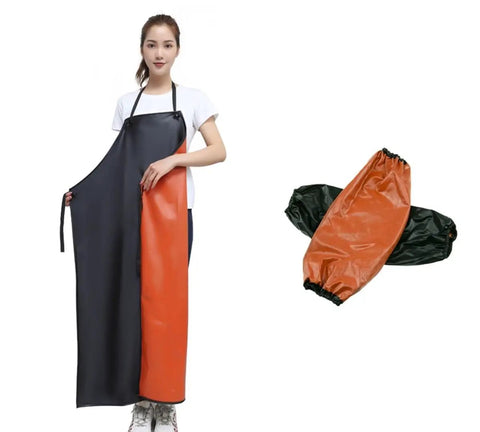 Heavy Duty Waterproof Rubber Apron With Two Sleeves For Trades And Cooking Chemical Resistant Grease Proof Industrial Safety Gear Black Adjustable Bib Badass Coverage Stay Dry No Sweat