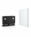 Beefy Heavy Duty Glass Door Hinge For Frameless Showers, 304 Stainless Steel In Matte Black, 360 Degree Pivot Bathroom Hinge, Corrosion Resistant And Rust Proof, Durable Shower Door Hardware 3.5 x 2 x 2.8 In., shown with frameless glass panel