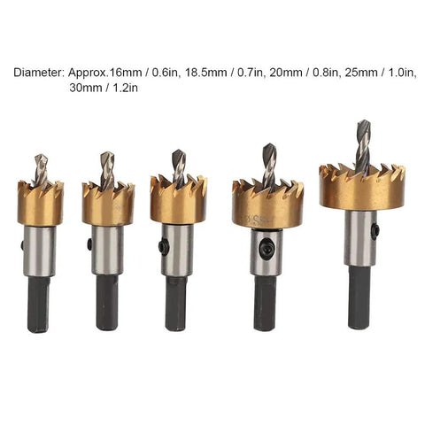 Fast Cutting High Speed Steel Hole Saw Set For Sheet Metal, 5 Piece Kit With Carbide Teeth For Quick Clean Holes, Boss Grade, Works With Drills, Drill Press, And Portable Machines On Steel, Iron, Stainless Steel And Thick Materials, 16-30mm set