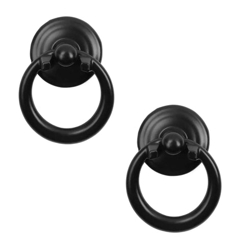 Antique Black Drop Ring Drawer Pulls Set Of 10 For Cabinets And Furniture, 1.69 Inch Total Length With 1.18 Inch Ring Diameter