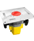 Compact Heavy Duty Aluminum Router Table Insert Plate With Quick Flip Guide System For Dead On Accurate Woodworking Trimming and Killer Precision Routing Projects from the top view.