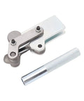 Beefy Heavy Duty Bench Clamp with Table Mount Locking System Delivers 1102Lb Clamping Force in silver metal with handle option.