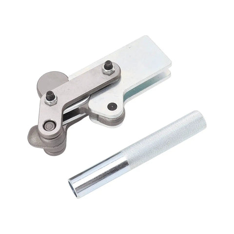 Beefy Heavy Duty Bench Clamp with Table Mount Locking System Delivers 1102Lb Clamping Force in silver metal with handle option.