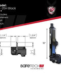 Diagram of SL-25H black magnetic gate latch, showing measurements and components for Top Pull Magnetic Gate Latch With Self Latching Mechanism For Pool Fences.